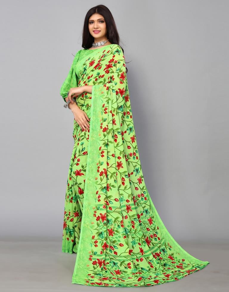 Parrot Green Georgette Saree