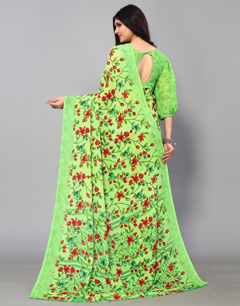 Parrot Green Georgette Saree