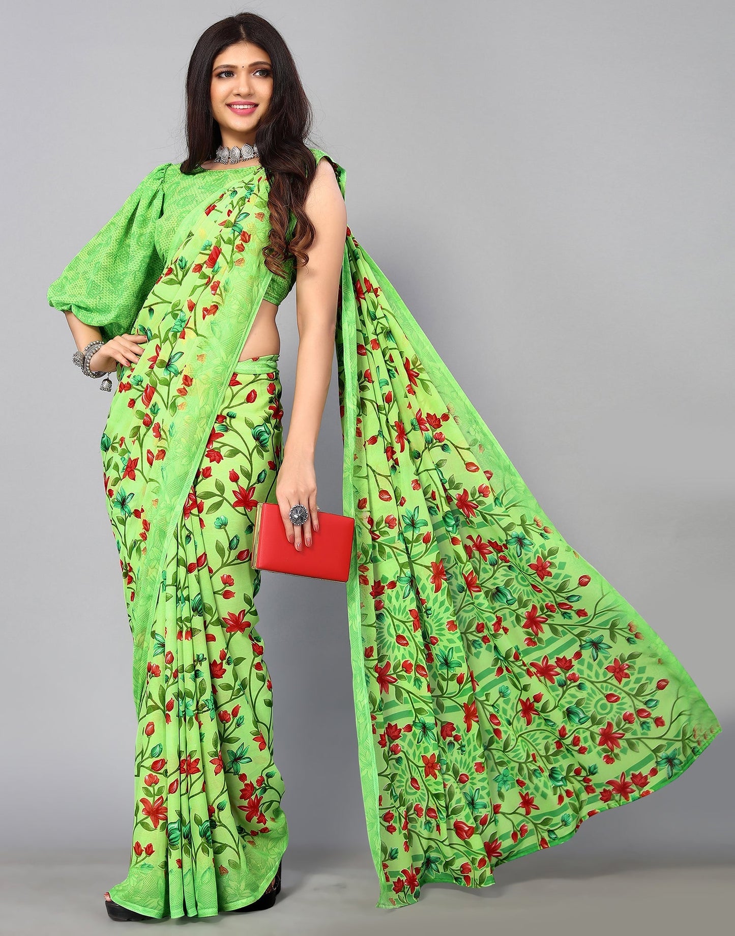 Parrot Green Georgette Saree