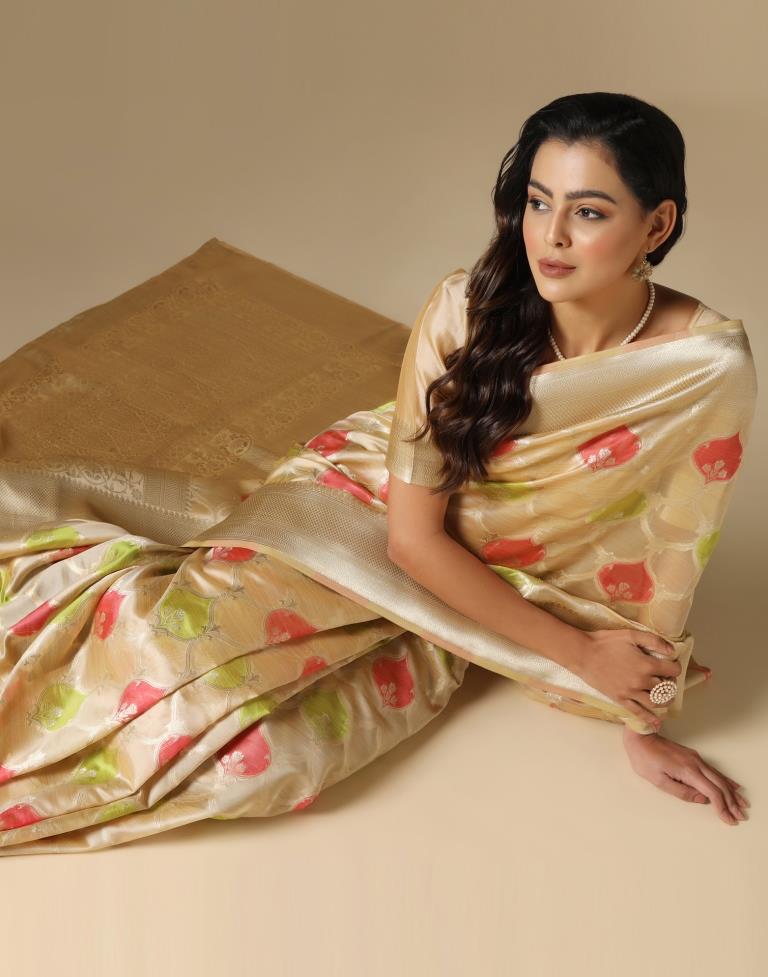 Beige Banarasi Organza Saree