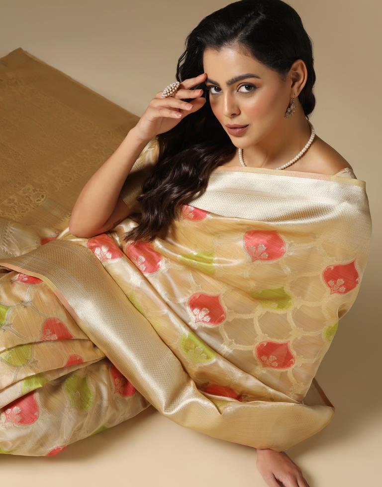 Beige Banarasi Organza Saree