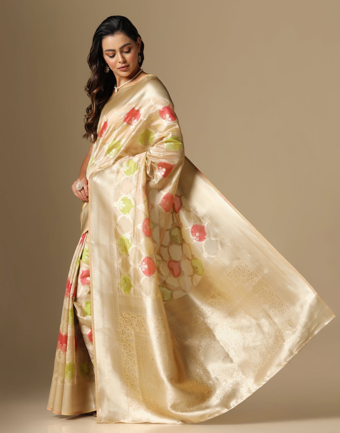 Beige Banarasi Organza Saree