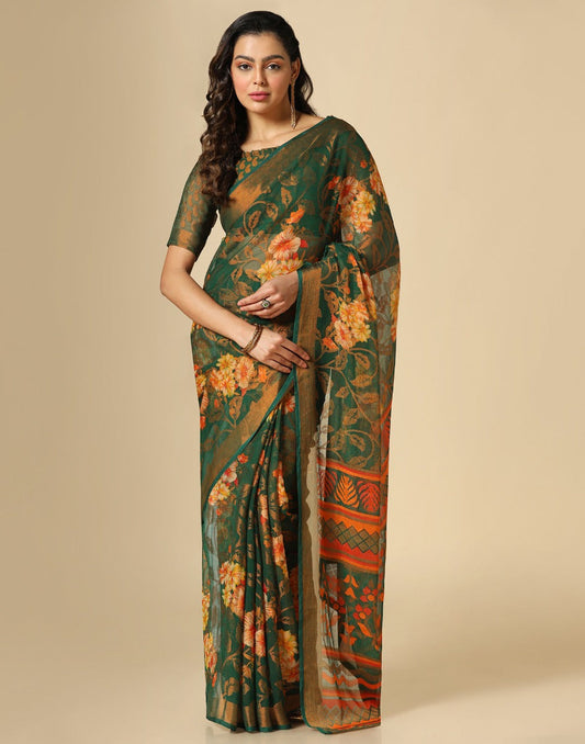 Green Brasso Printed Woven Saree