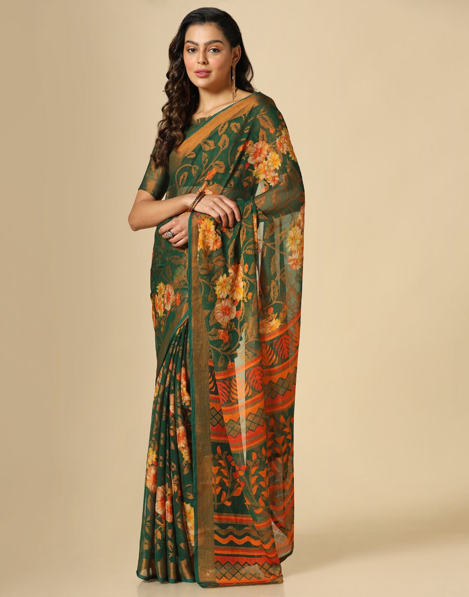 Green Brasso Printed Woven Saree