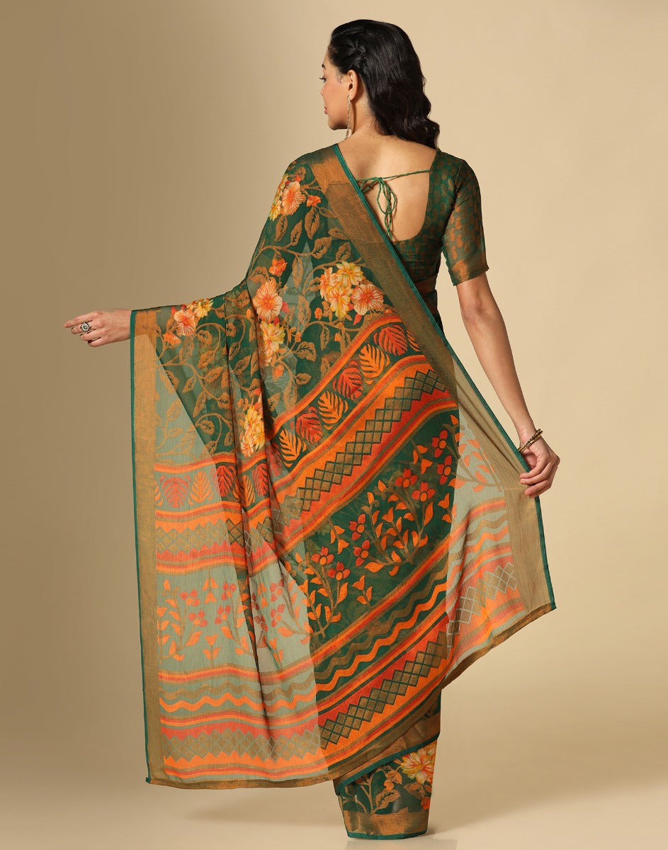 Green Brasso Printed Woven Saree