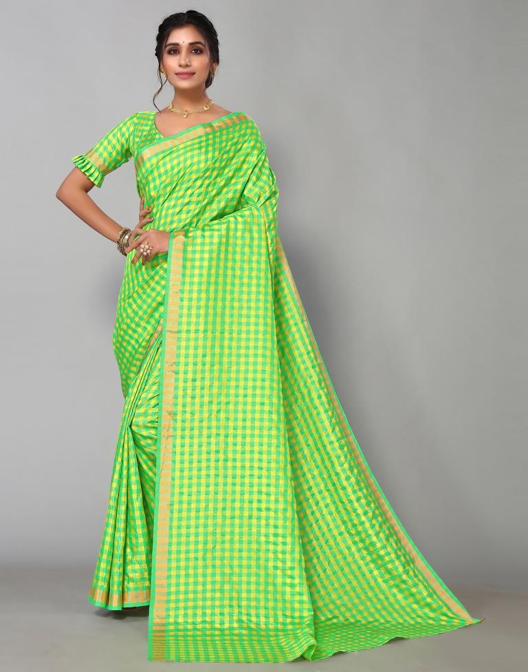 Parrot Green Silk Geometric Woven Saree