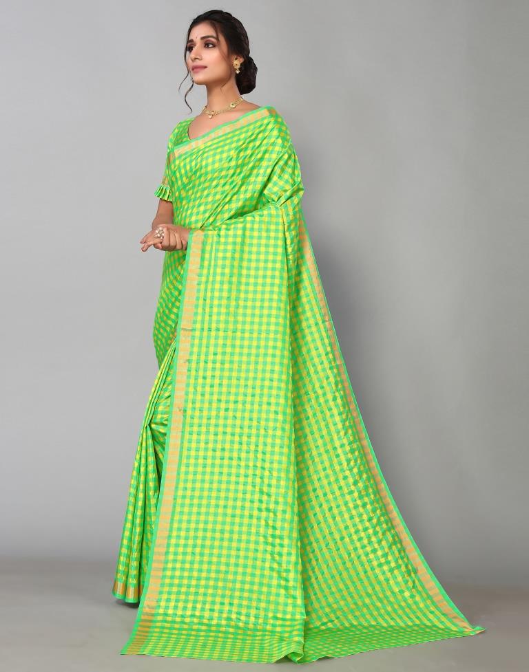 Parrot Green Silk Geometric Woven Saree