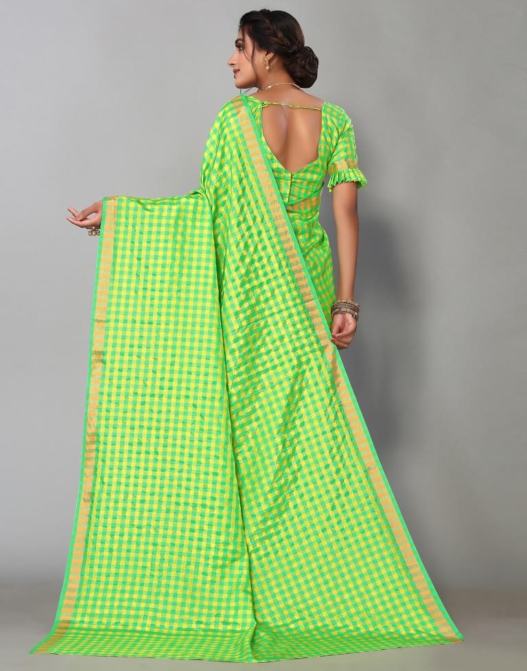 Parrot Green Silk Geometric Woven Saree