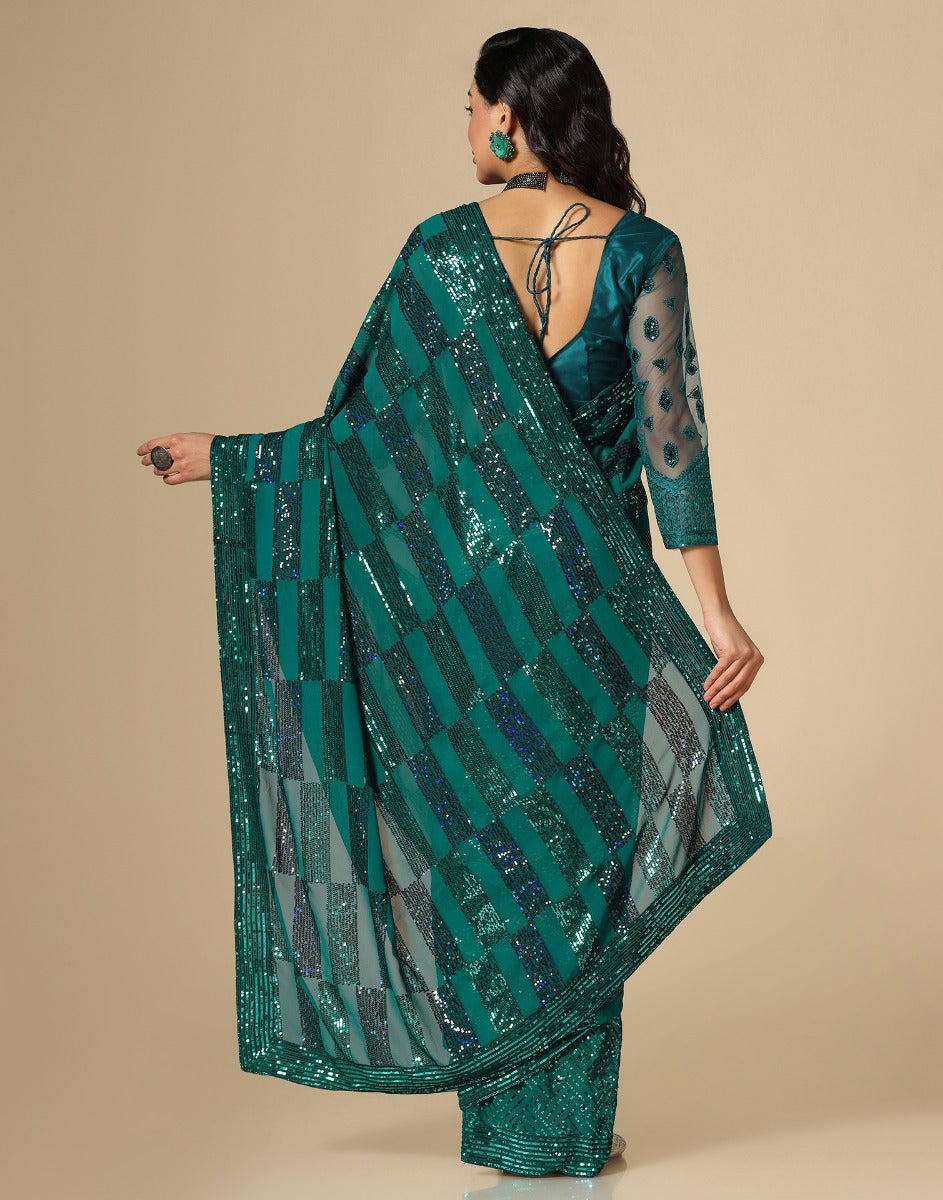 Green Georgette Sequence Saree