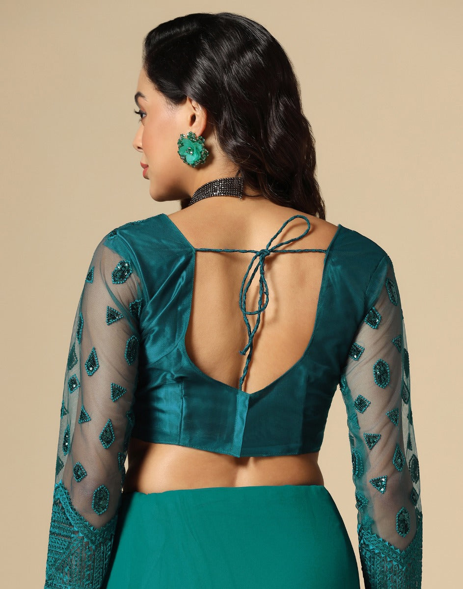 Green Georgette Sequence Saree