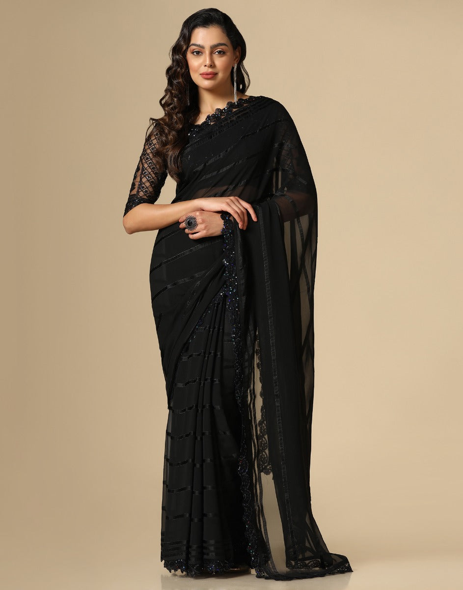 Black Georgette Sequence Saree