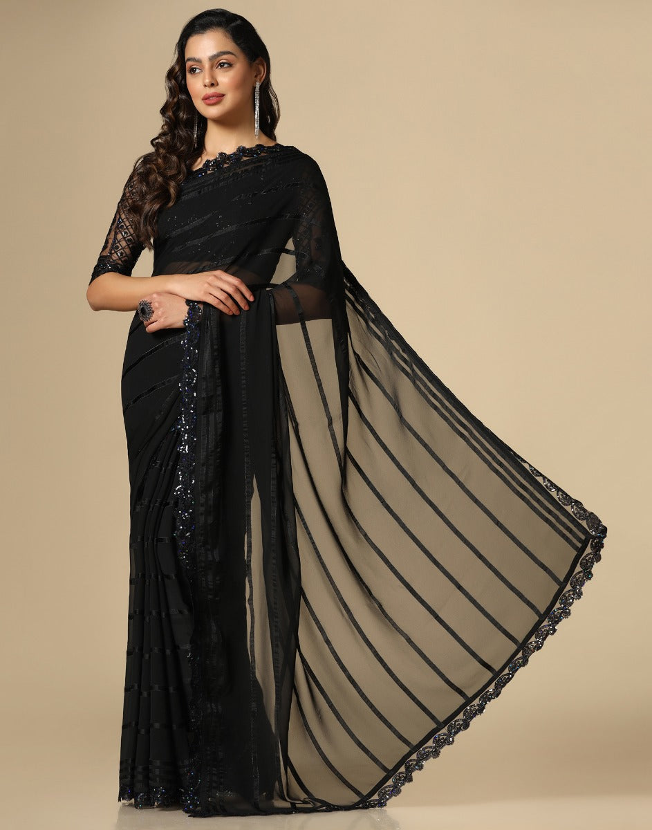 Black Georgette Sequence Saree