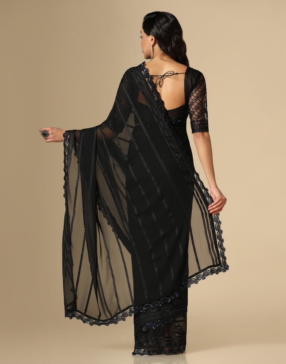 Black Georgette Sequence Saree