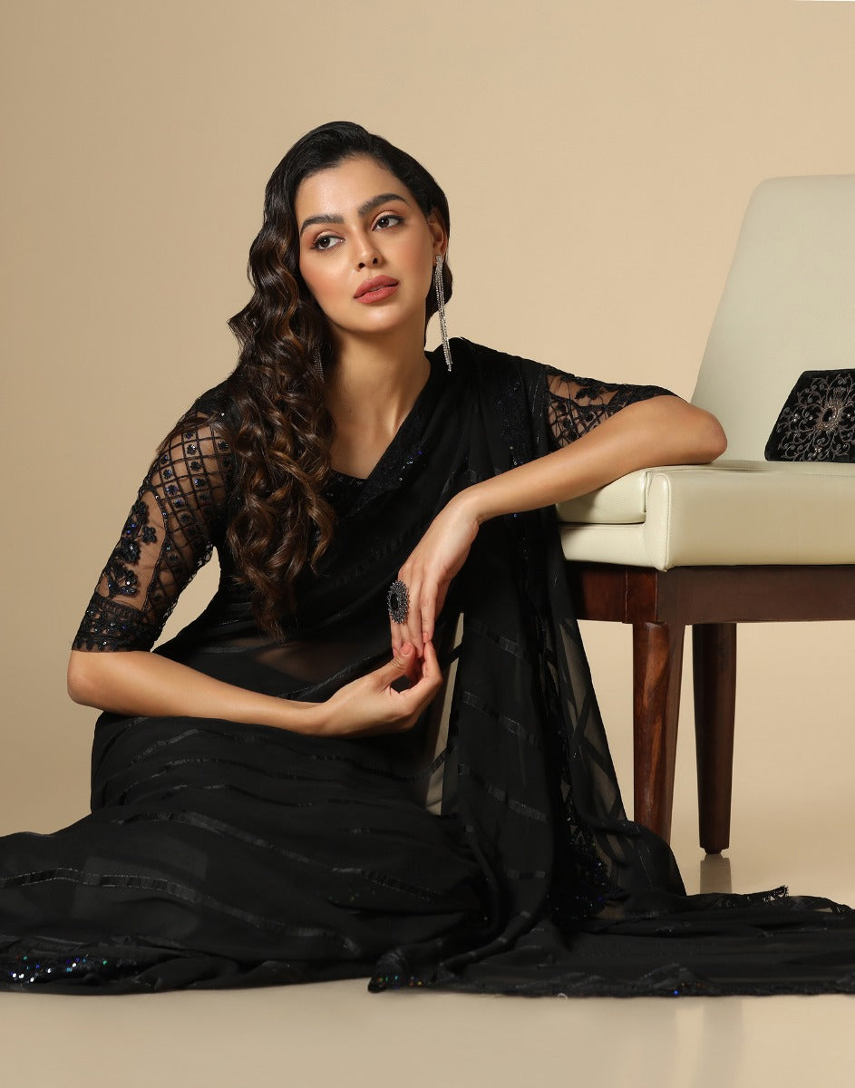 Black Georgette Sequence Saree