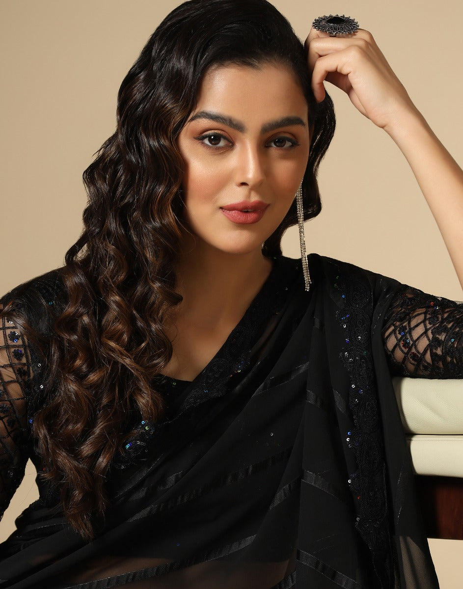 Black Georgette Sequence Saree