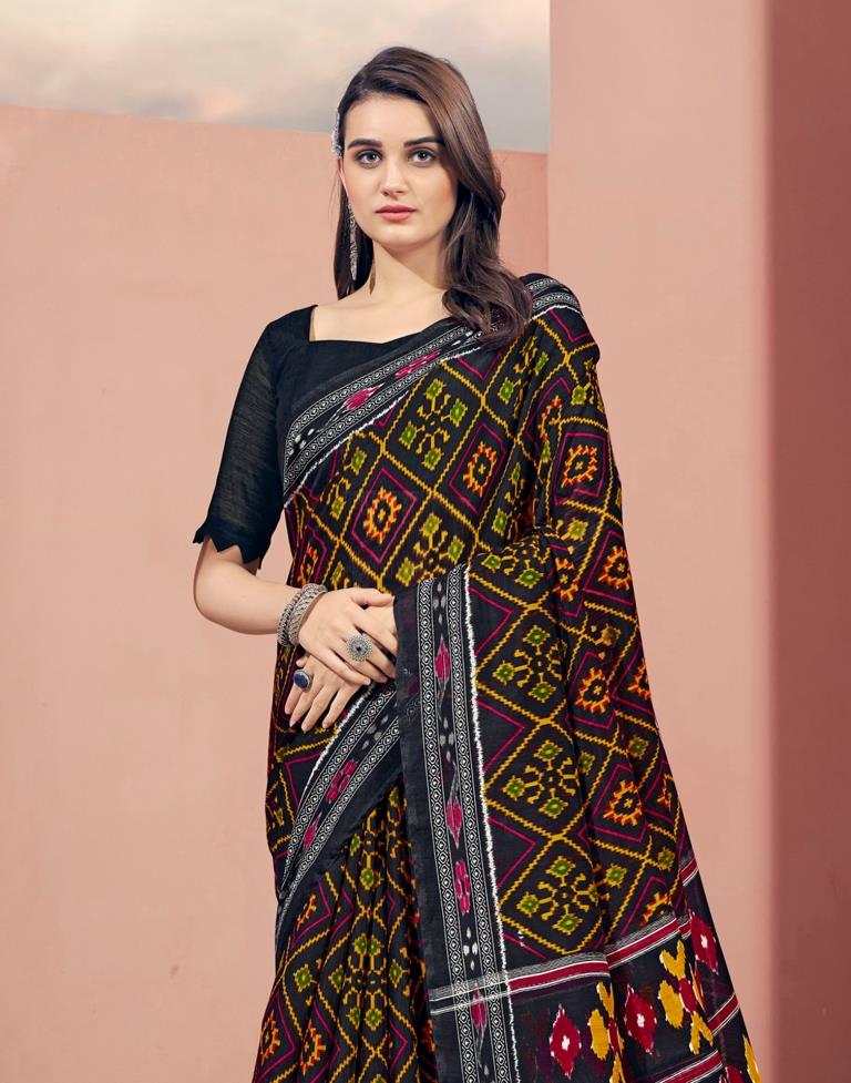 Black Cotton Patola Saree