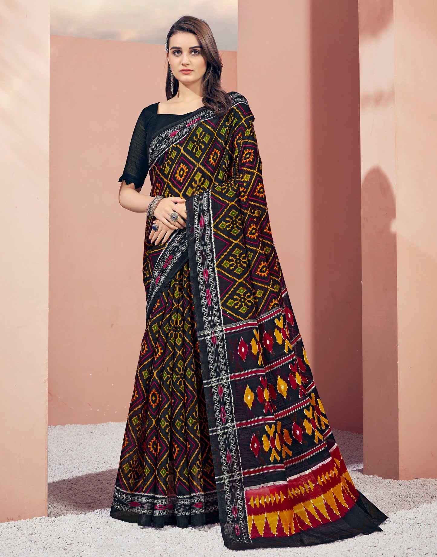 Black Cotton Patola Saree