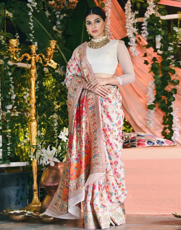 Off White Silk Kashmiri Saree