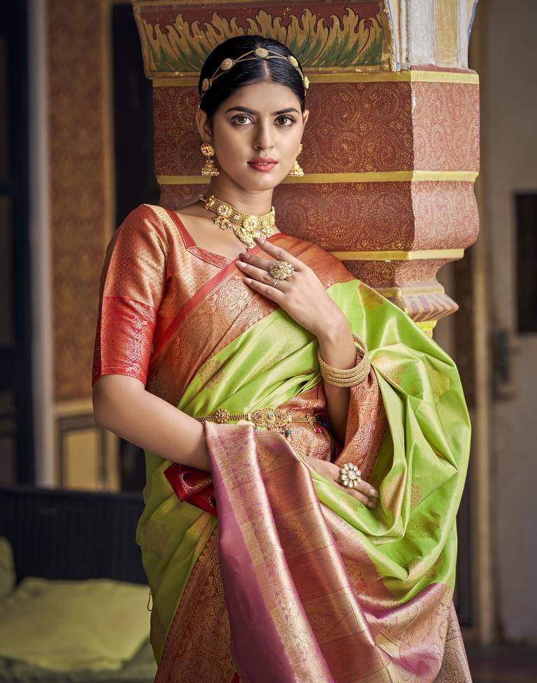 Parrot Green Silk Saree