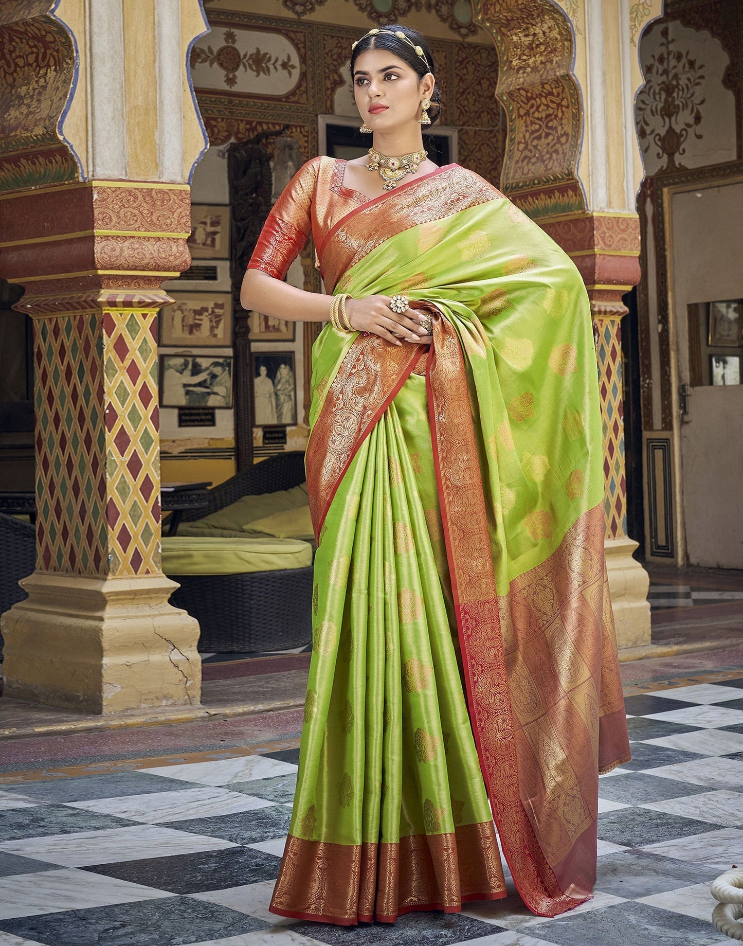 Parrot Green Silk Saree