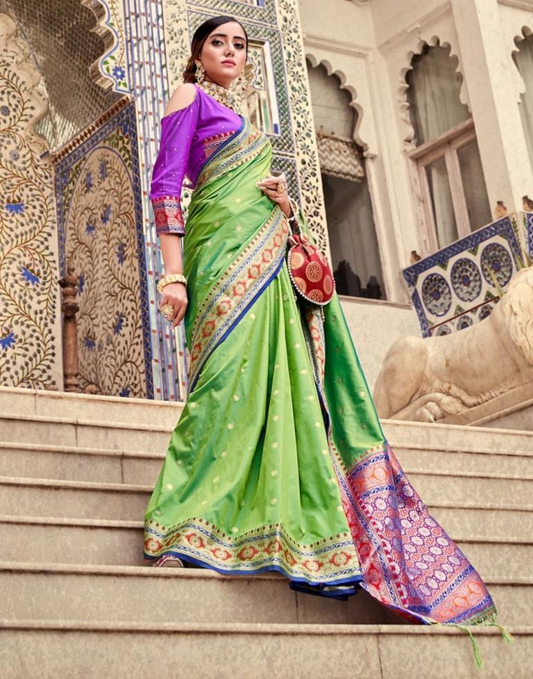 Parrot Green Silk Saree