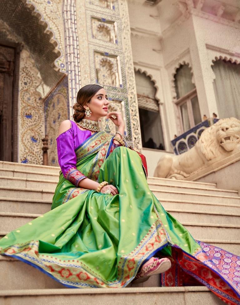 Parrot Green Silk Saree