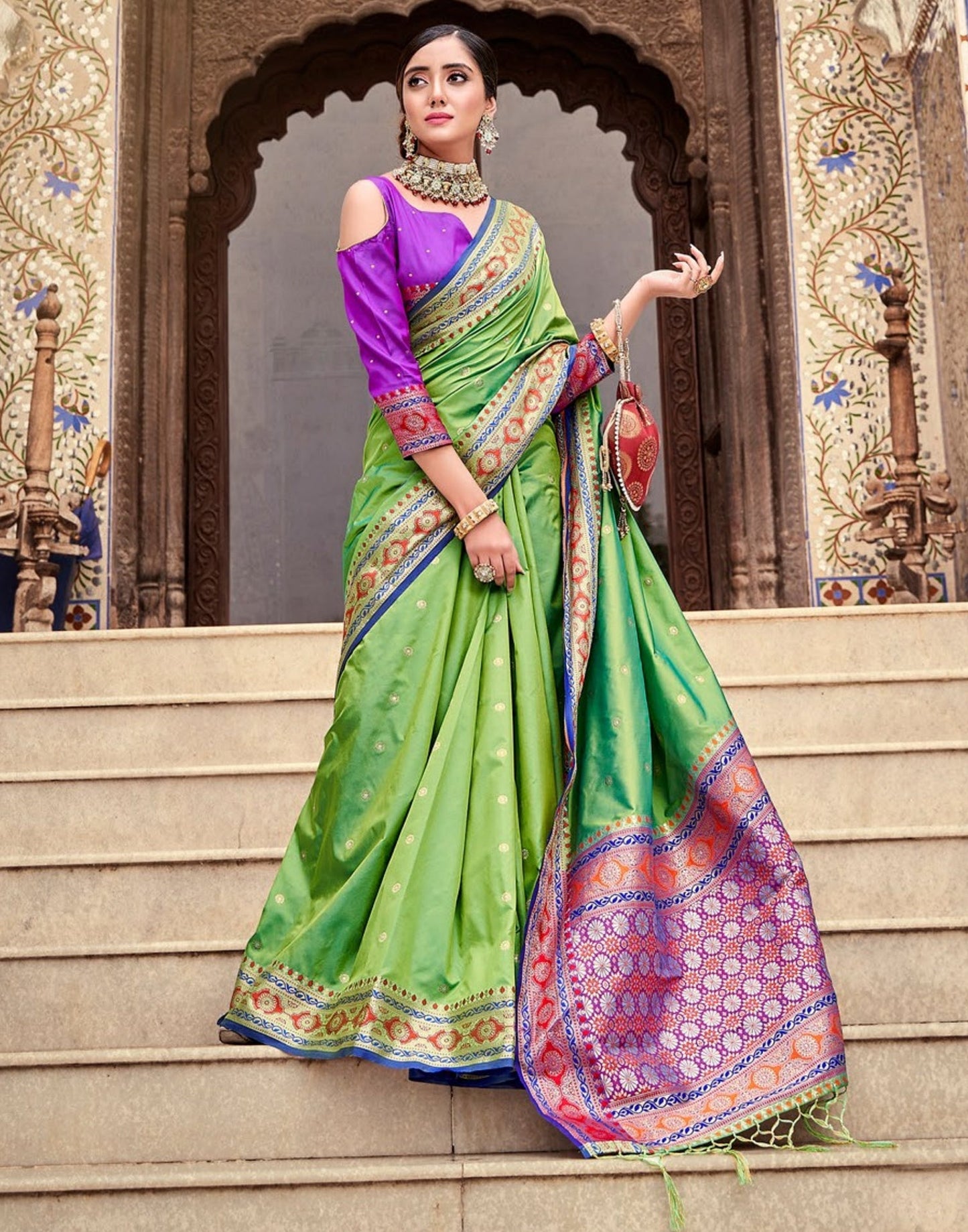 Parrot Green Silk Saree