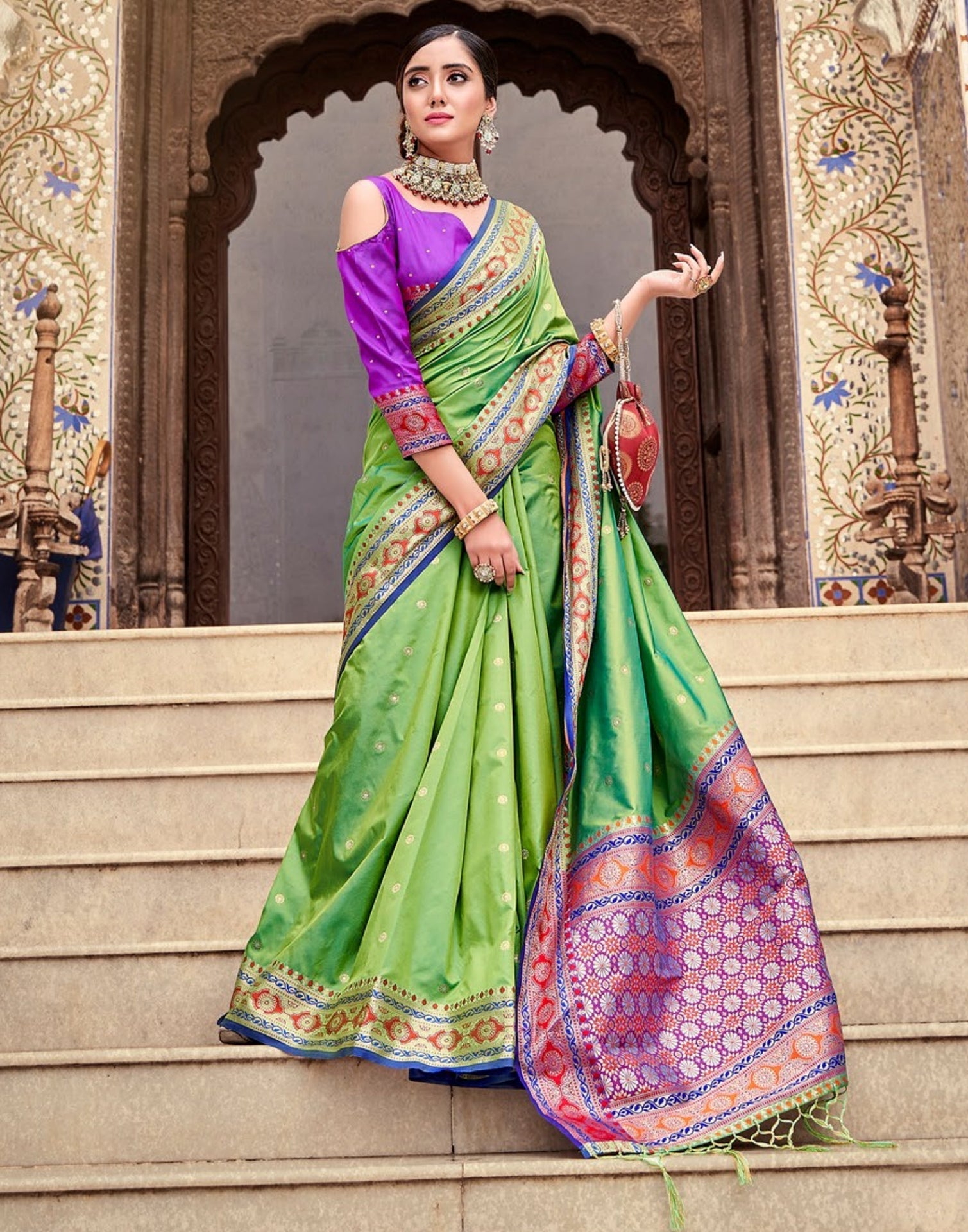 Parrot Green Silk Saree