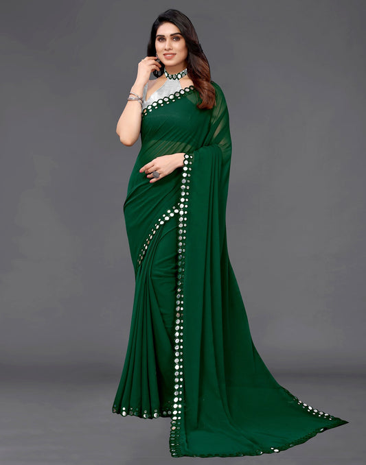 Green Georgette Mirror Work Saree