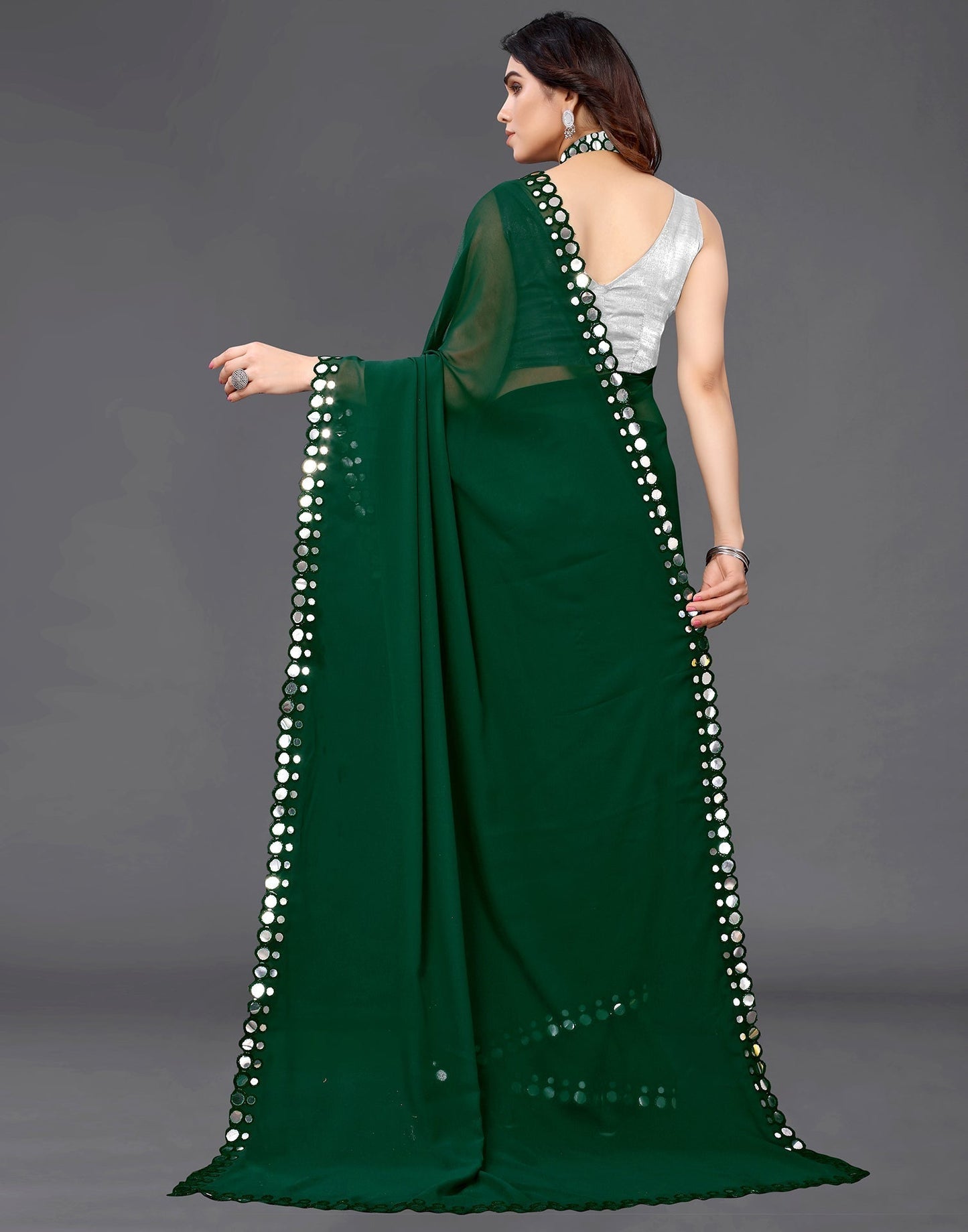 Green Georgette Mirror Work Saree