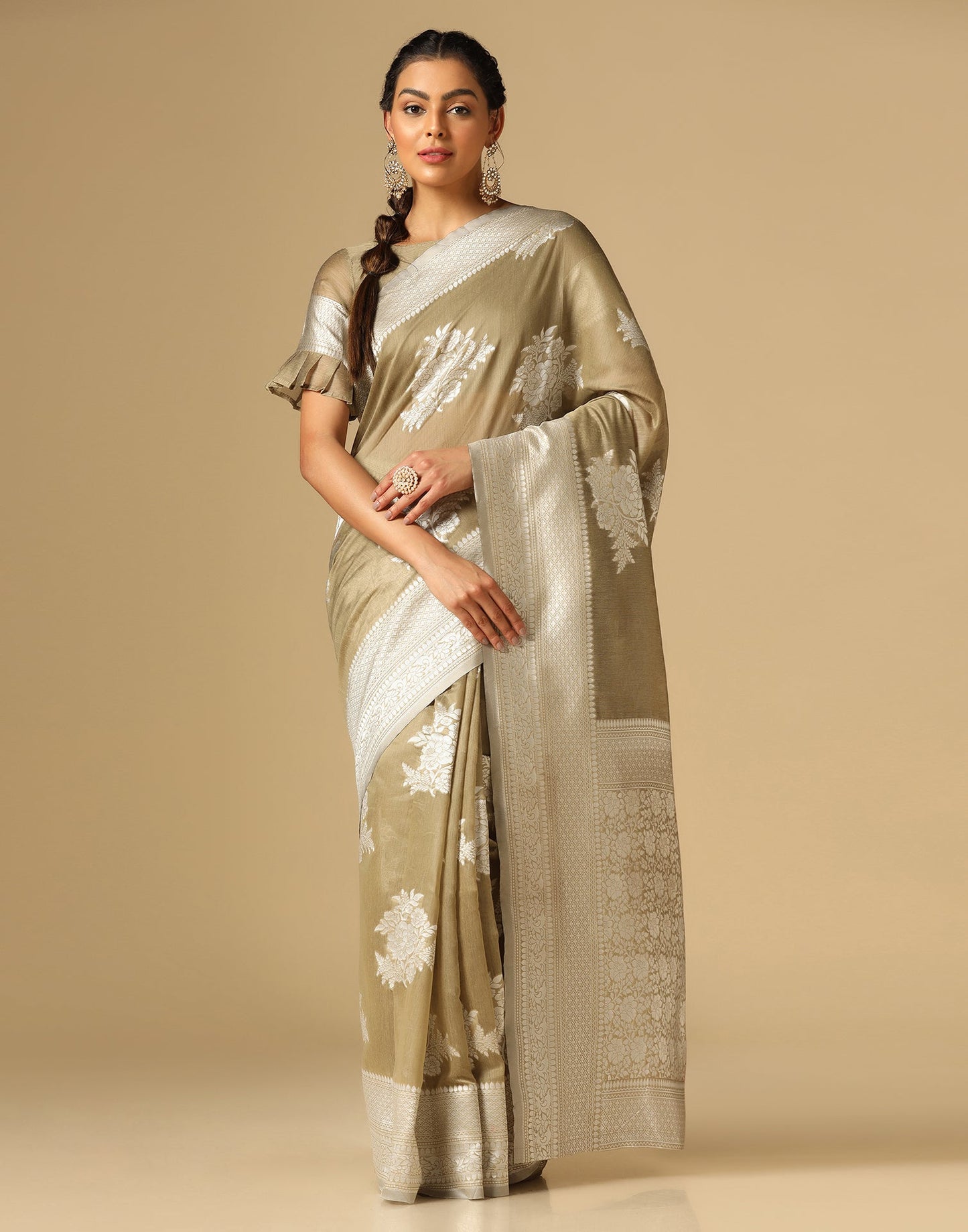 Beige Banarasi Cotton Saree