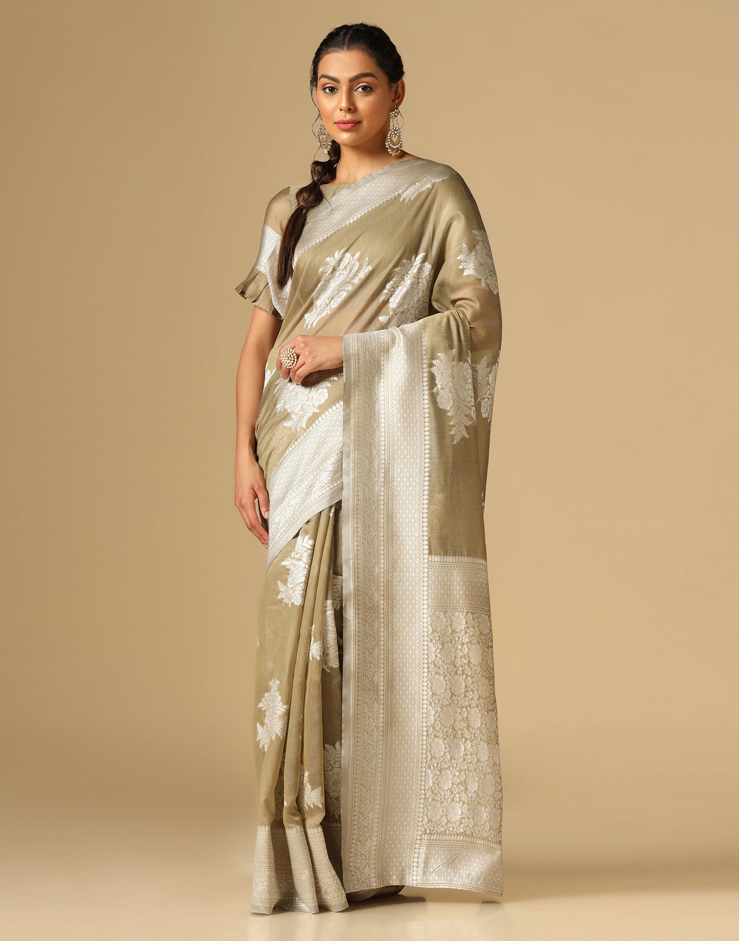 Beige Banarasi Cotton Saree