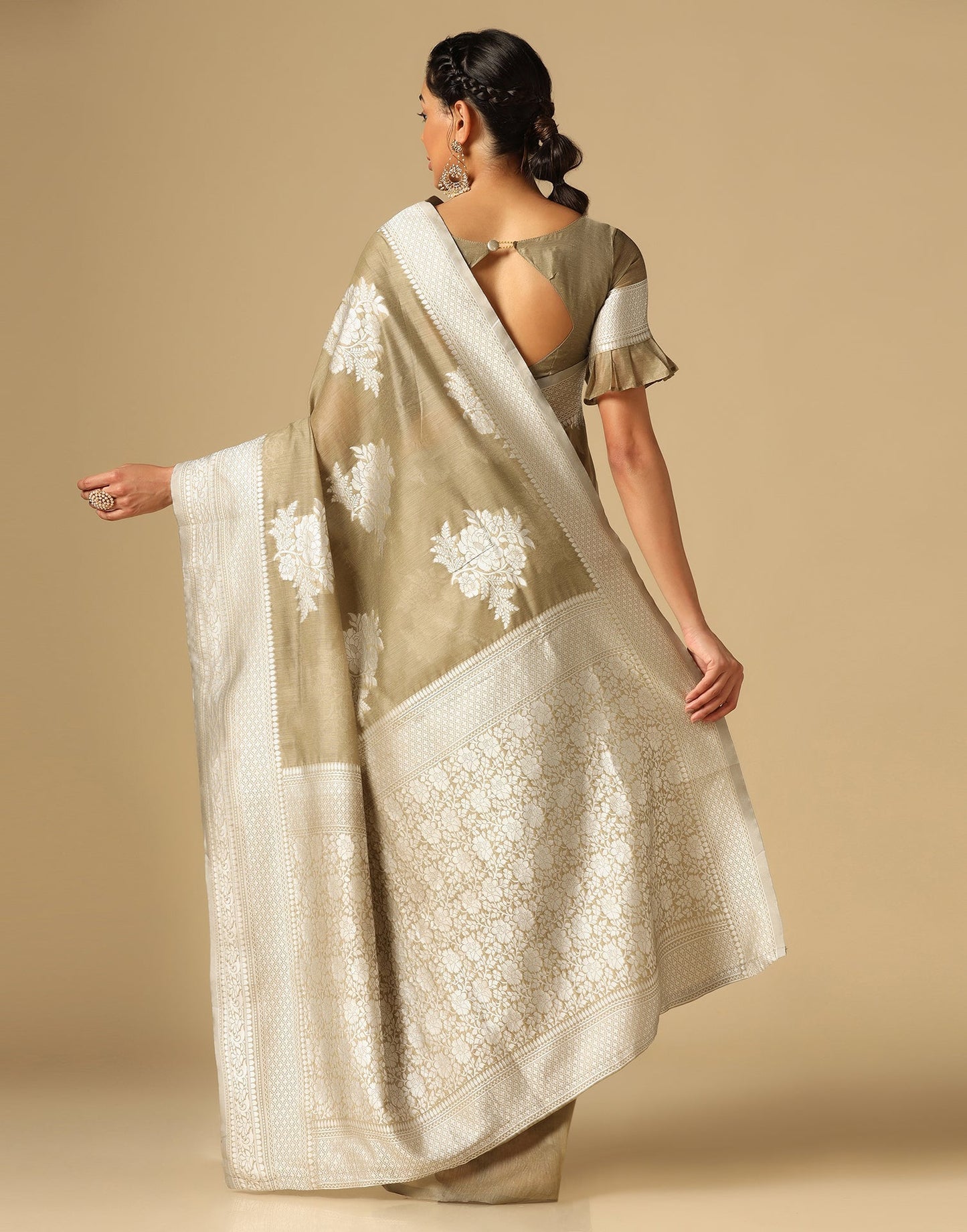 Beige Banarasi Cotton Saree