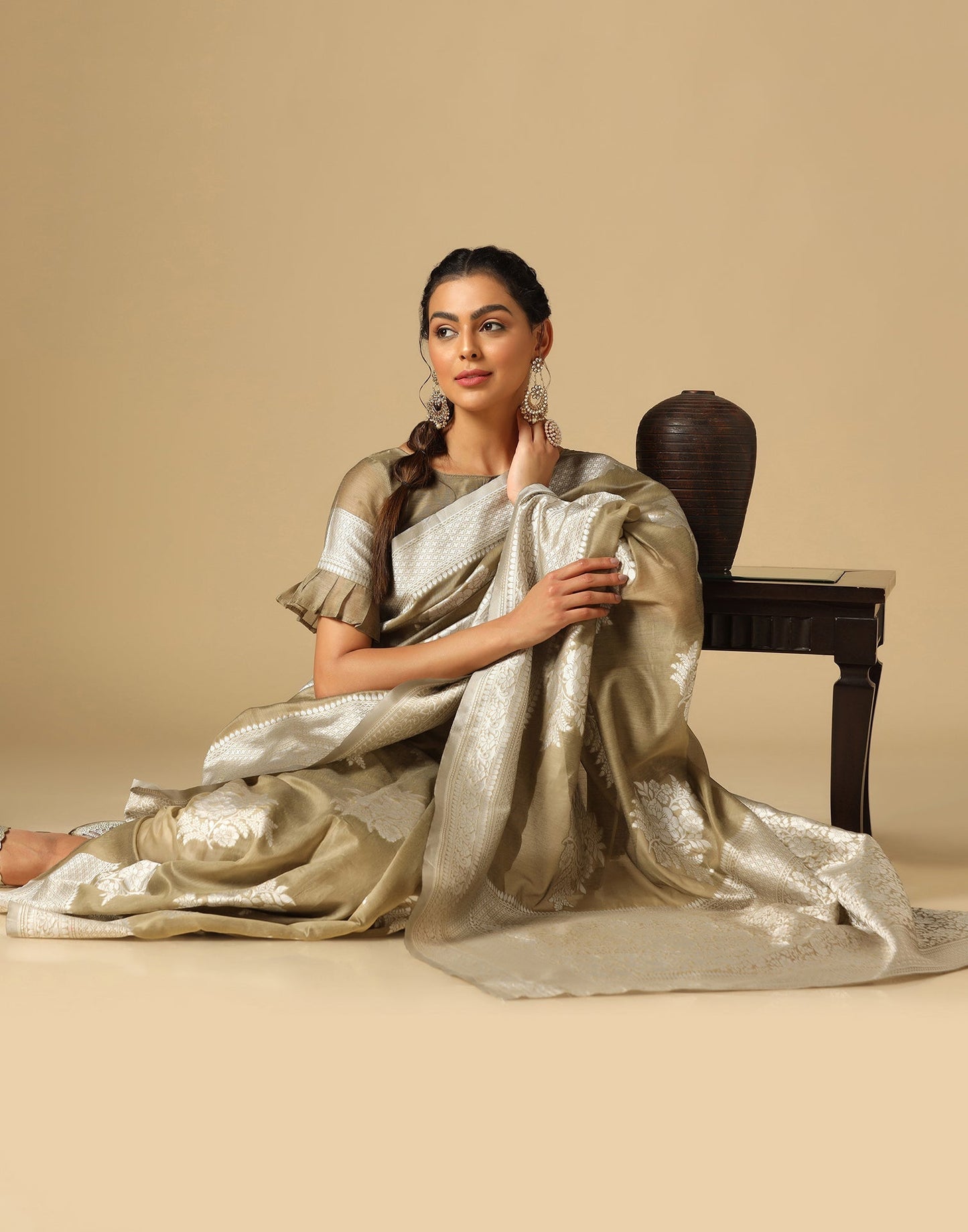 Beige Banarasi Cotton Saree