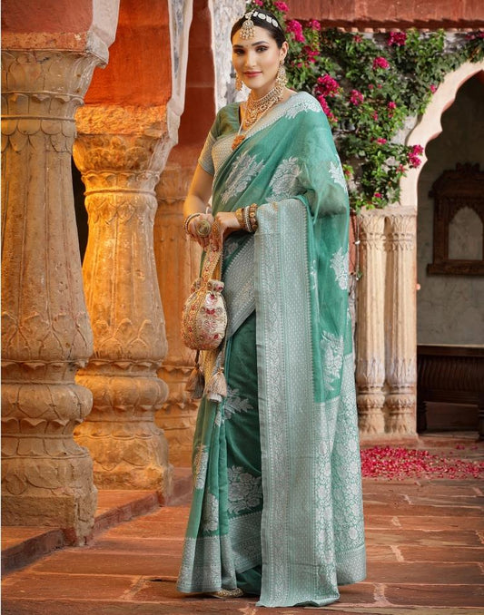 Green Banarasi Cotton Saree