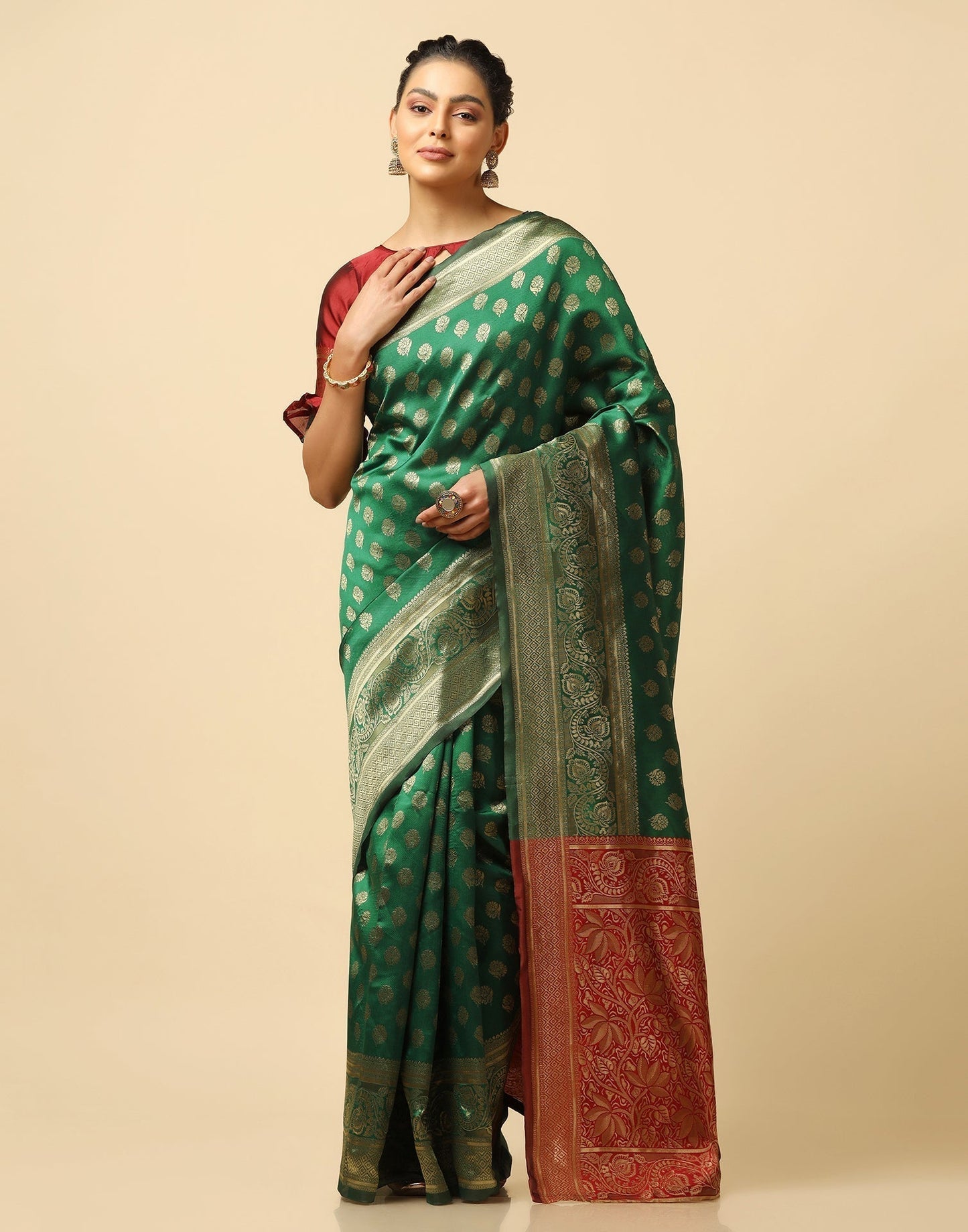 Green And Golden Silk Jacquard Saree