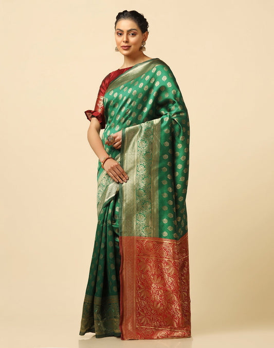 Green And Golden Silk Jacquard Saree