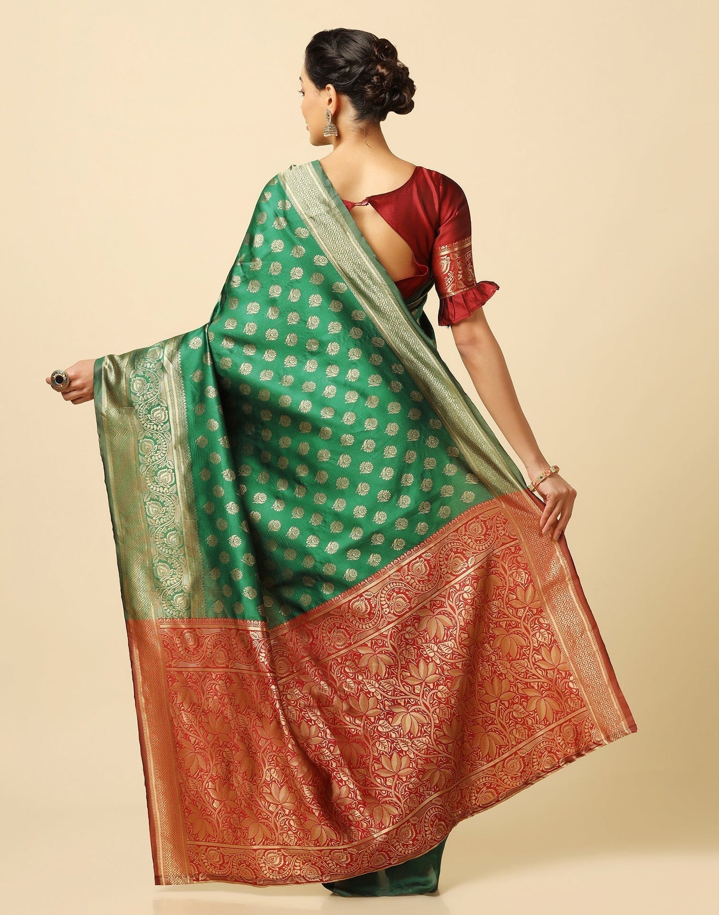 Green And Golden Silk Jacquard Saree