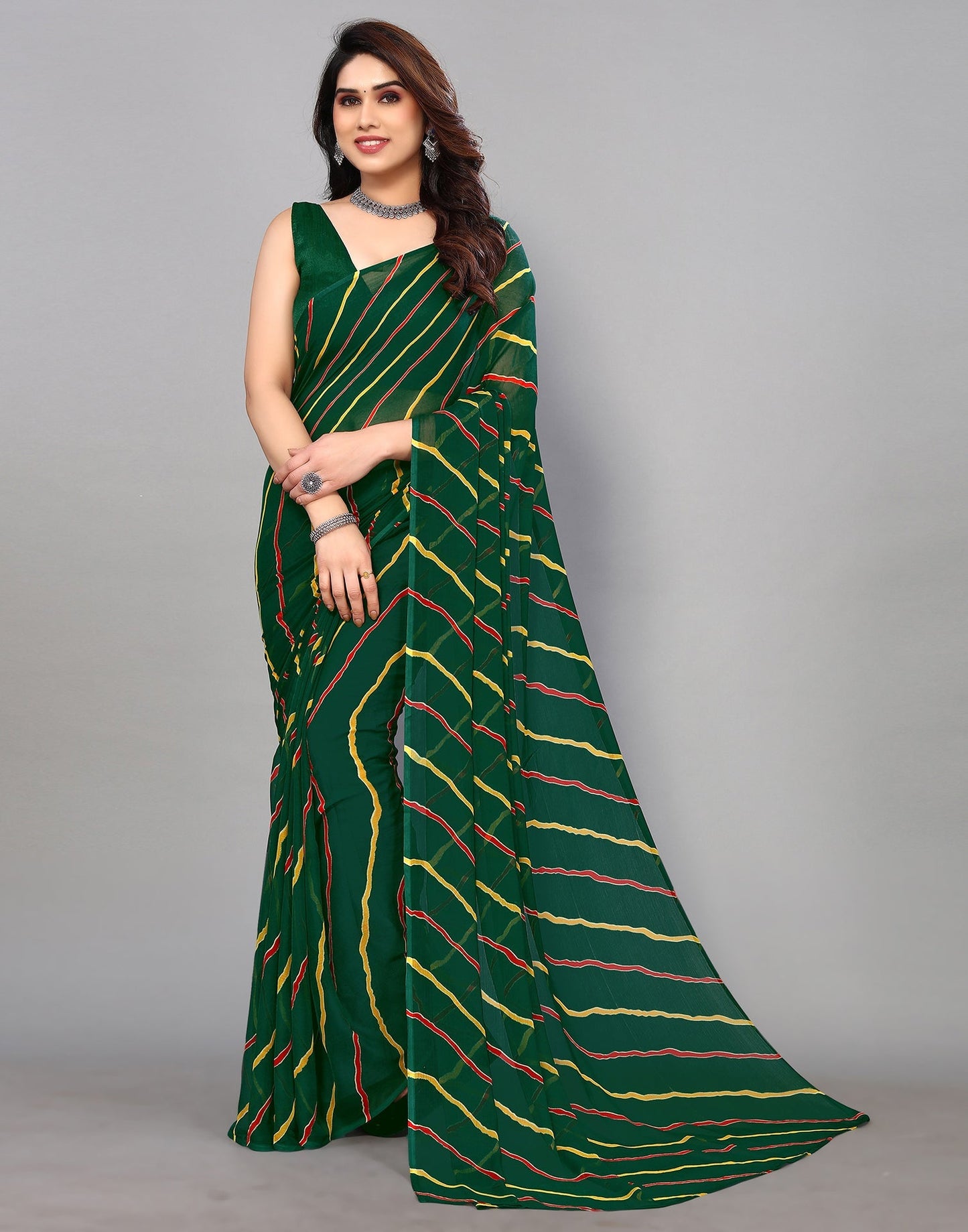 Green Chiffon Printed Saree