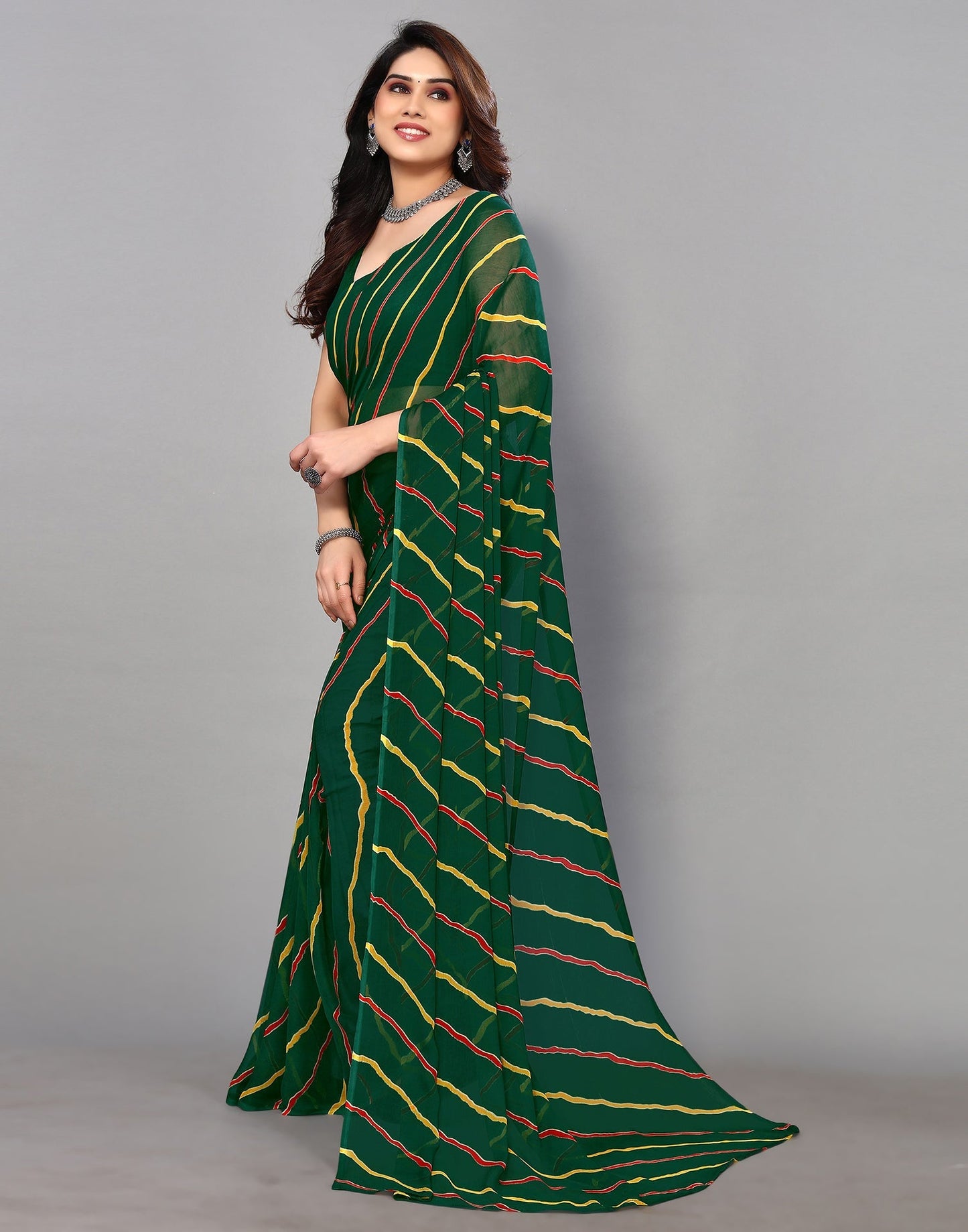 Green Chiffon Printed Saree