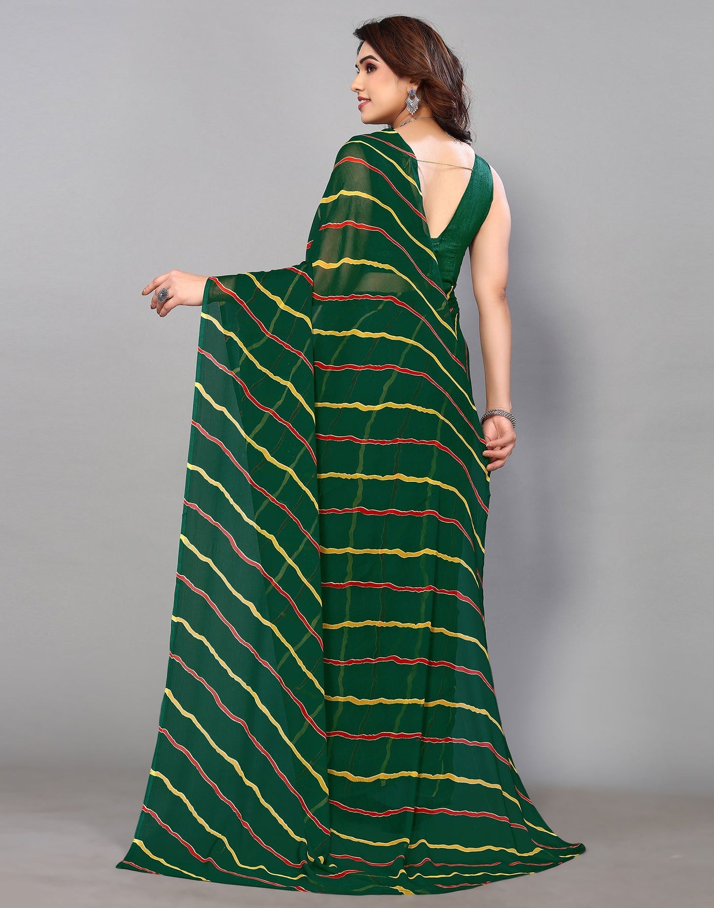 Green Chiffon Printed Saree