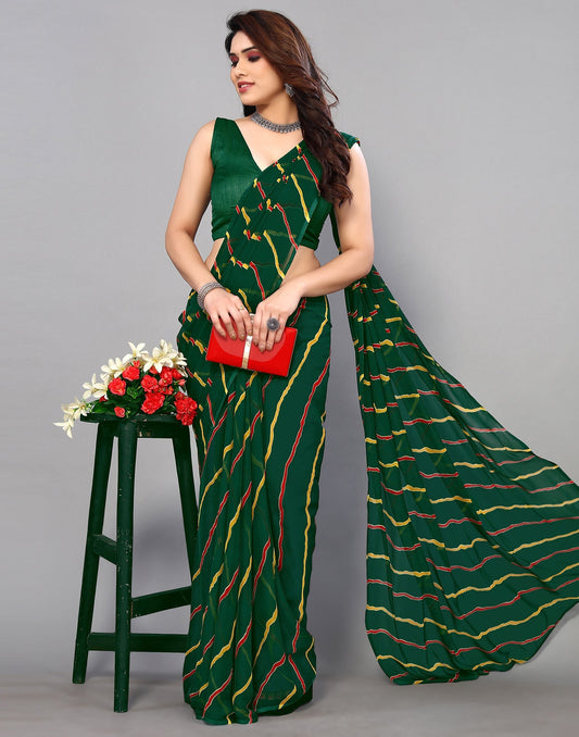 Green Chiffon Printed Saree