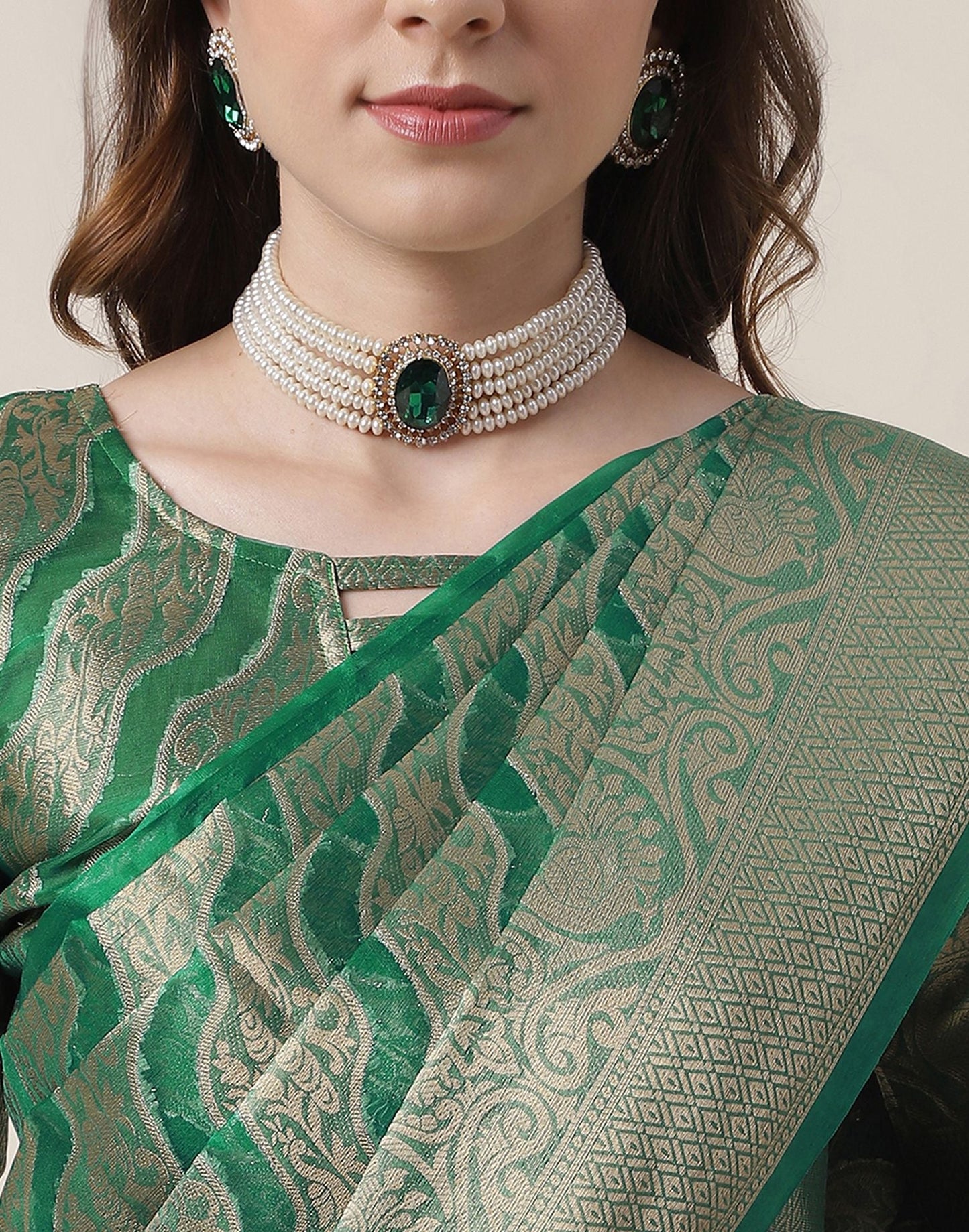 Green And Golden Organza Jacquard Saree