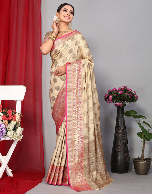 Beige Banarasi Silk Saree