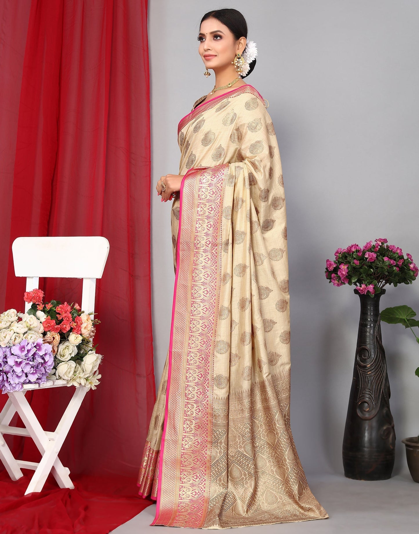 Beige Banarasi Silk Saree