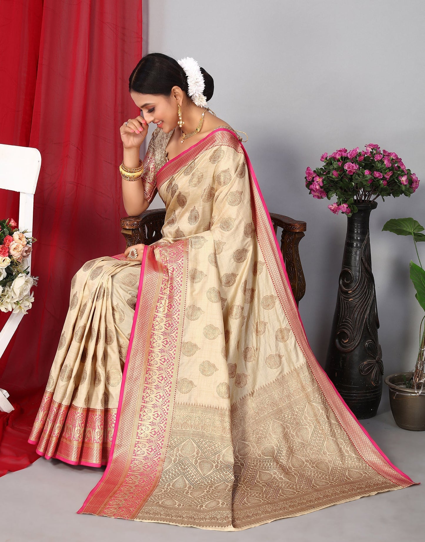 Beige Banarasi Silk Saree