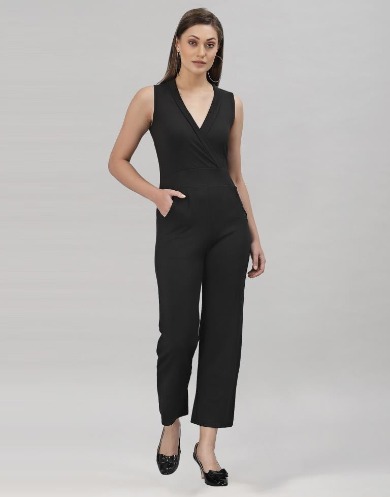 Black Coloured Lycra Plain Jumpsuit