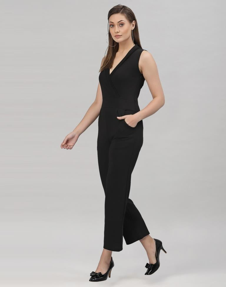 Black Coloured Lycra Plain Jumpsuit