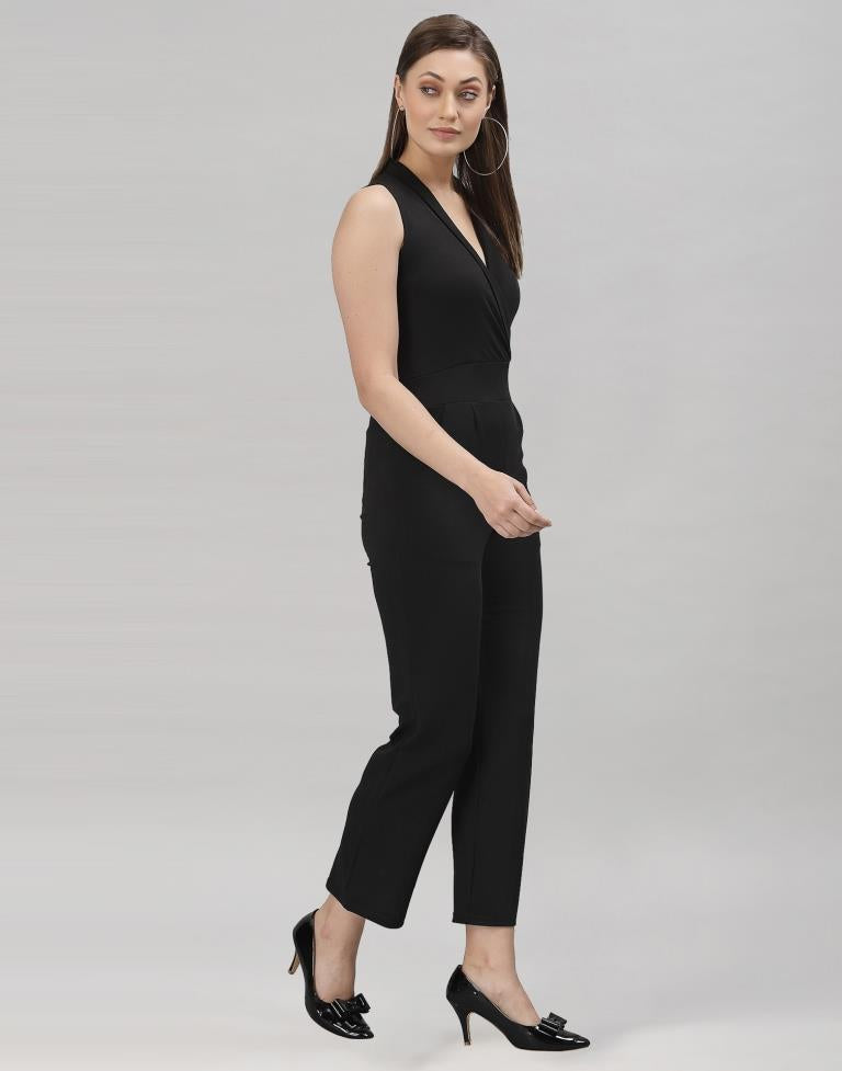 Black Coloured Lycra Plain Jumpsuit