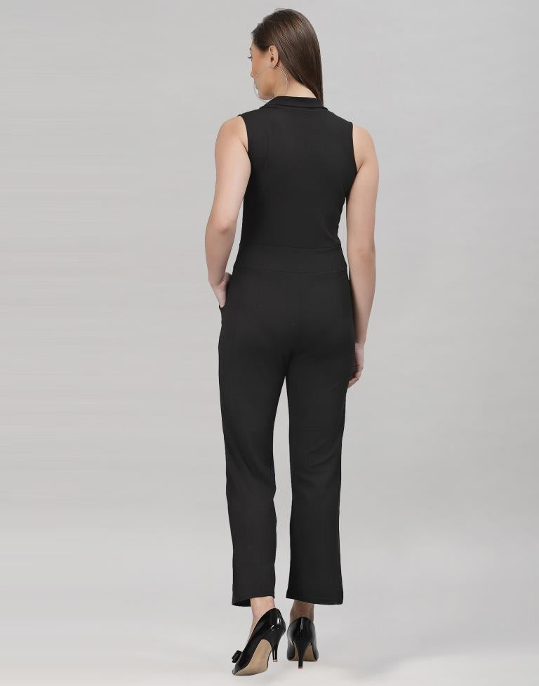 Black Coloured Lycra Plain Jumpsuit